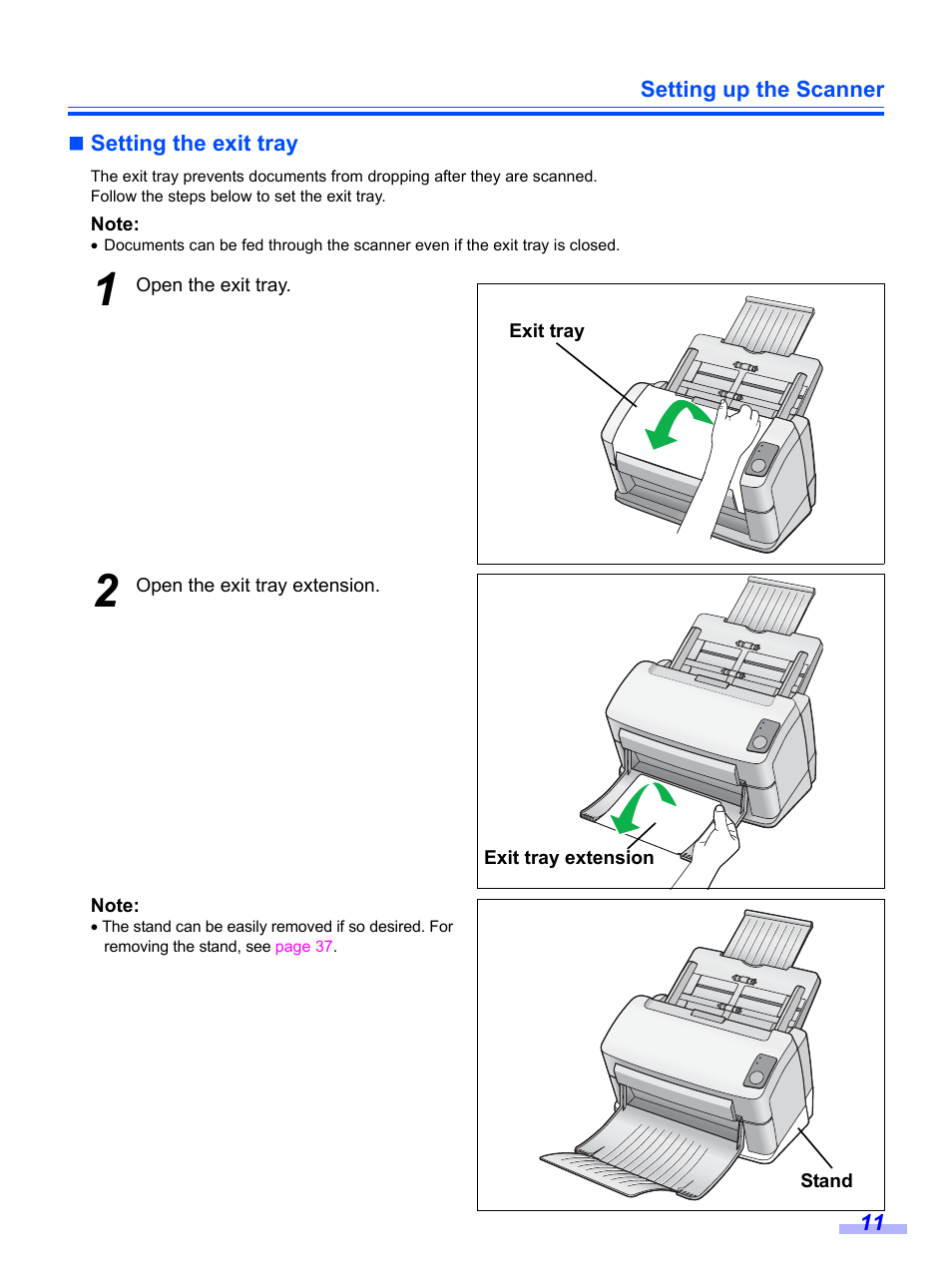 Setting the exit tray | Panasonic KV-S1020C User Manual | Page 11 / 46