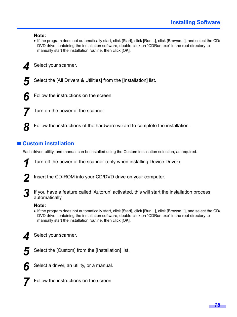 Custom installation | Panasonic KV-S1020C User Manual | Page 15 / 46