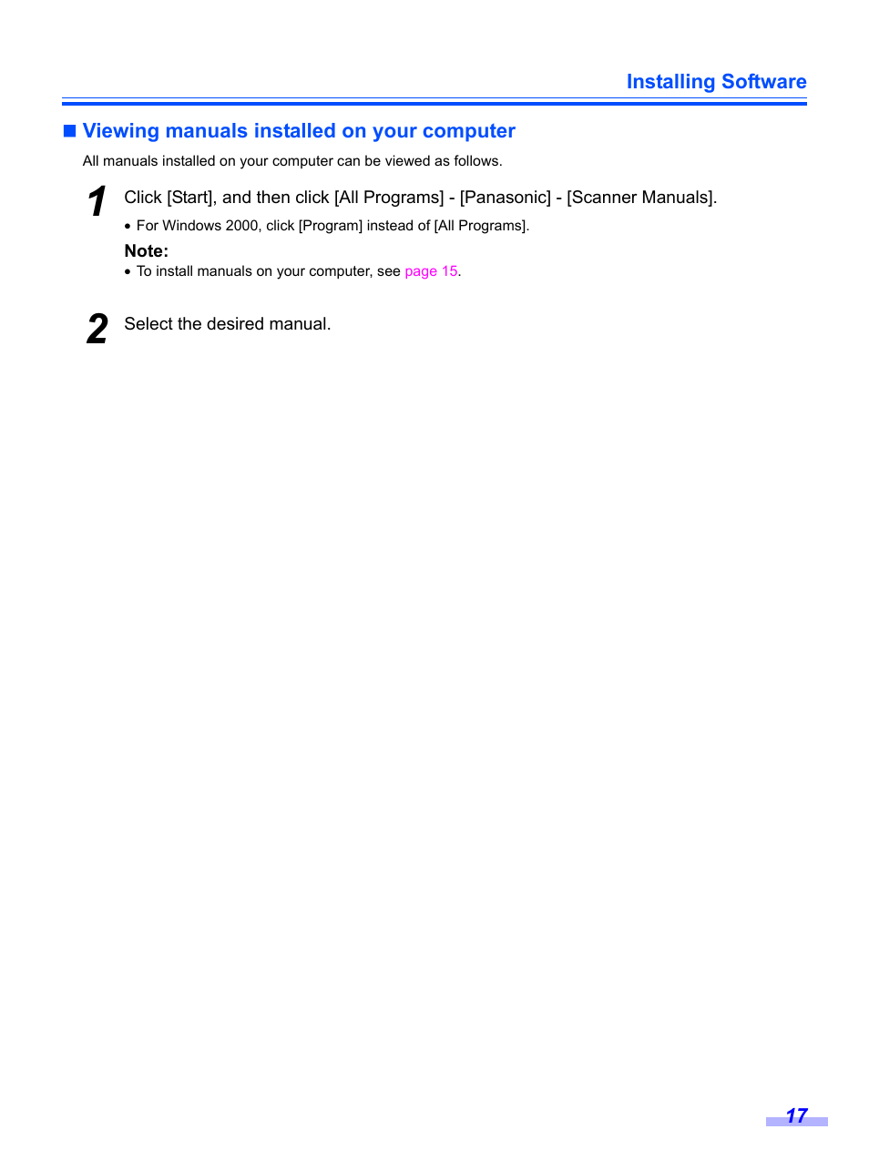 Viewing manuals installed on your computer | Panasonic KV-S1020C User Manual | Page 17 / 46