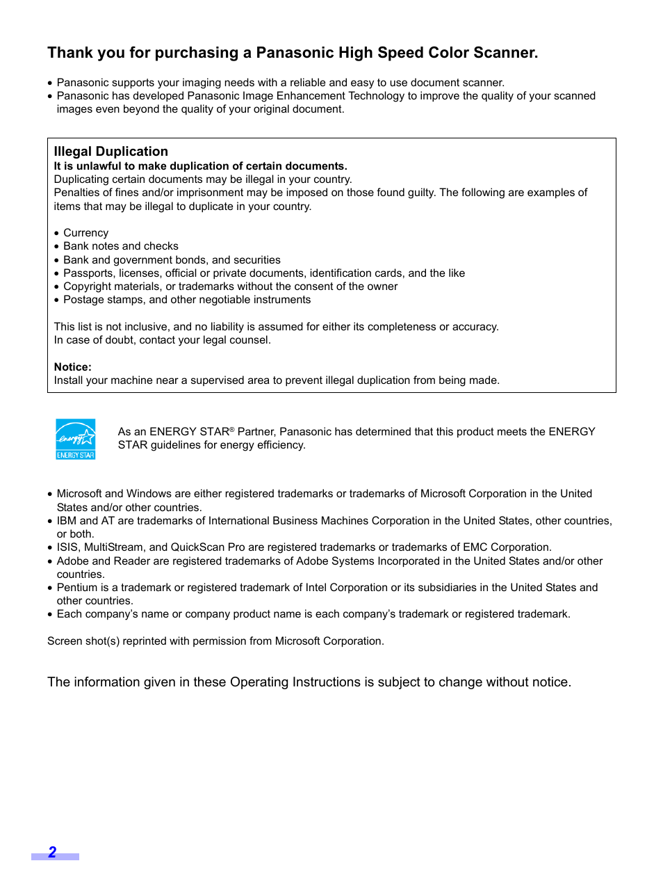 Panasonic KV-S1020C User Manual | Page 2 / 46