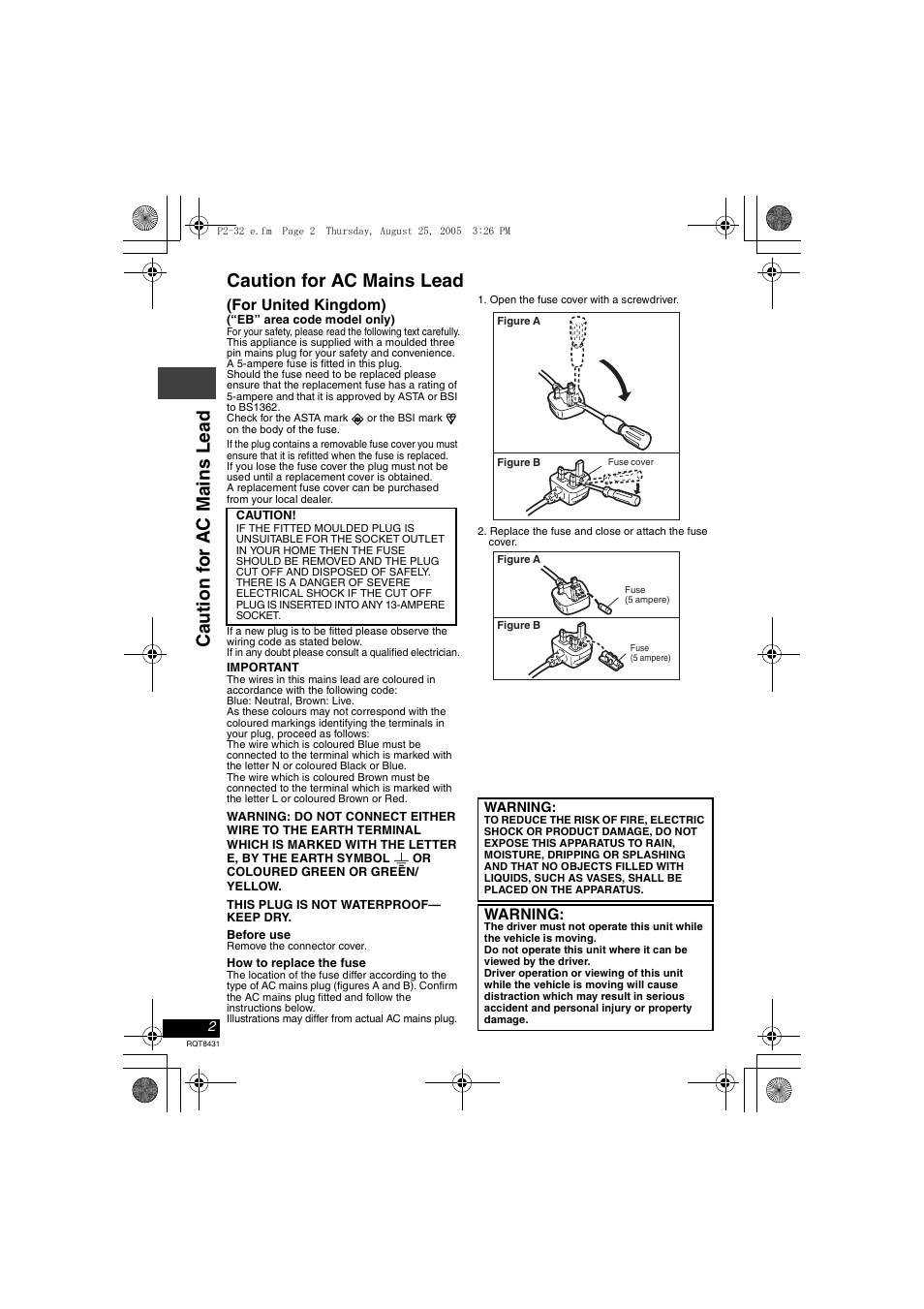 Caution for ac mains lead | Panasonic DVD-LS87 User Manual | Page 2 / 28