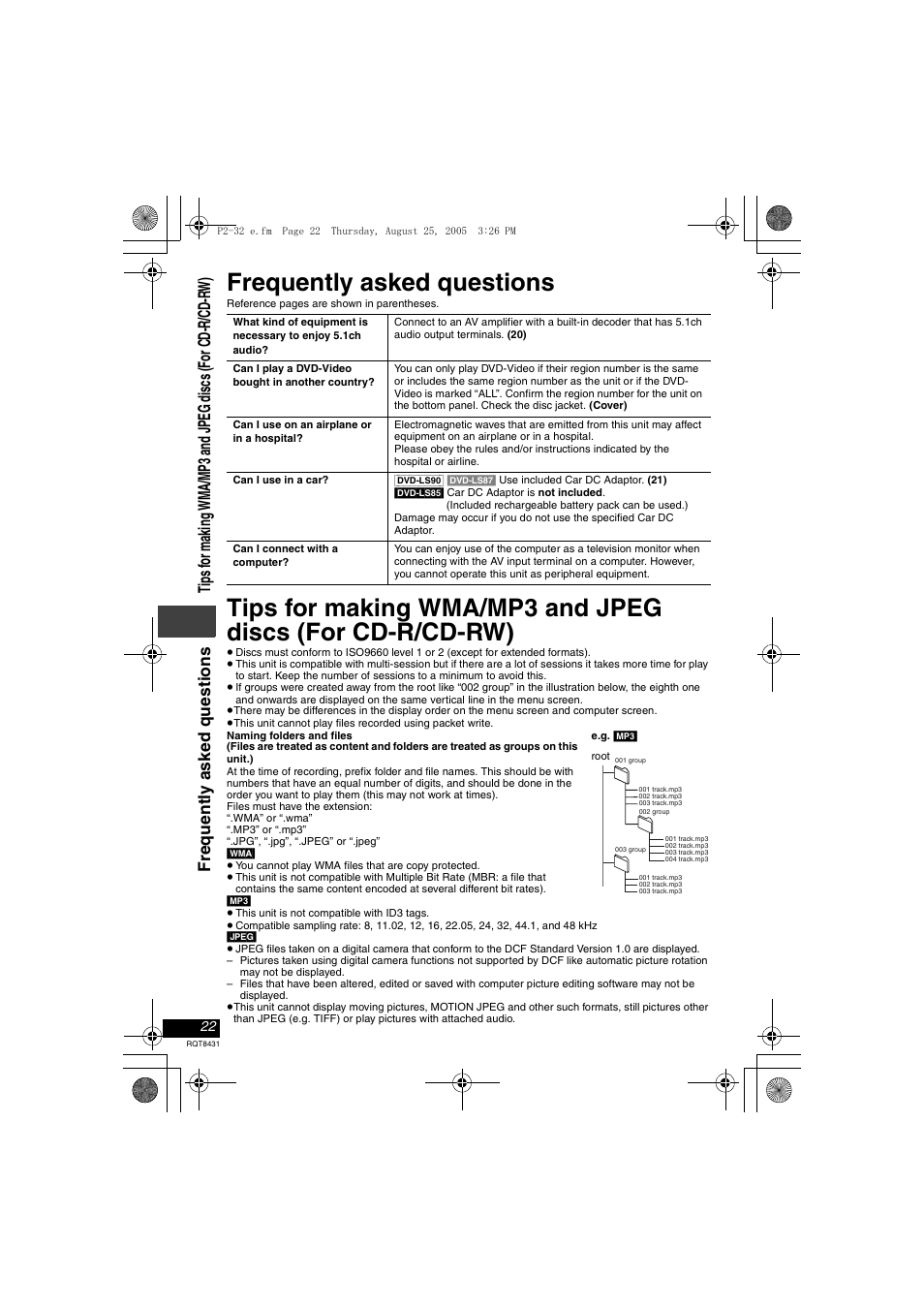 Frequently asked questions | Panasonic DVD-LS87 User Manual | Page 22 / 28