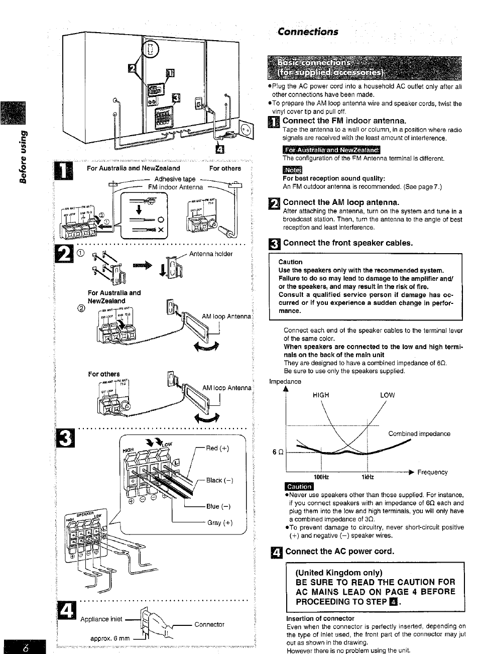 Connect the fm indoor antenna, Connect the am loop antenna, Connect the front speaker cables | 71 connect the ac power cord, United kingdom only), Conneefsom, Ip i gno ts n | Panasonic SC-AK25 User Manual | Page 6 / 36