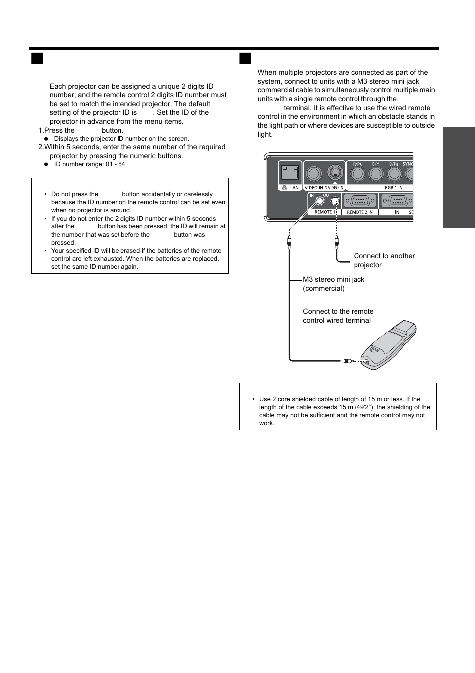 Nglish - 15, About your projector, Setting projector id number to remote control | Using a wired remote control, Preparation | Panasonic PT-D5000S User Manual | Page 15 / 42