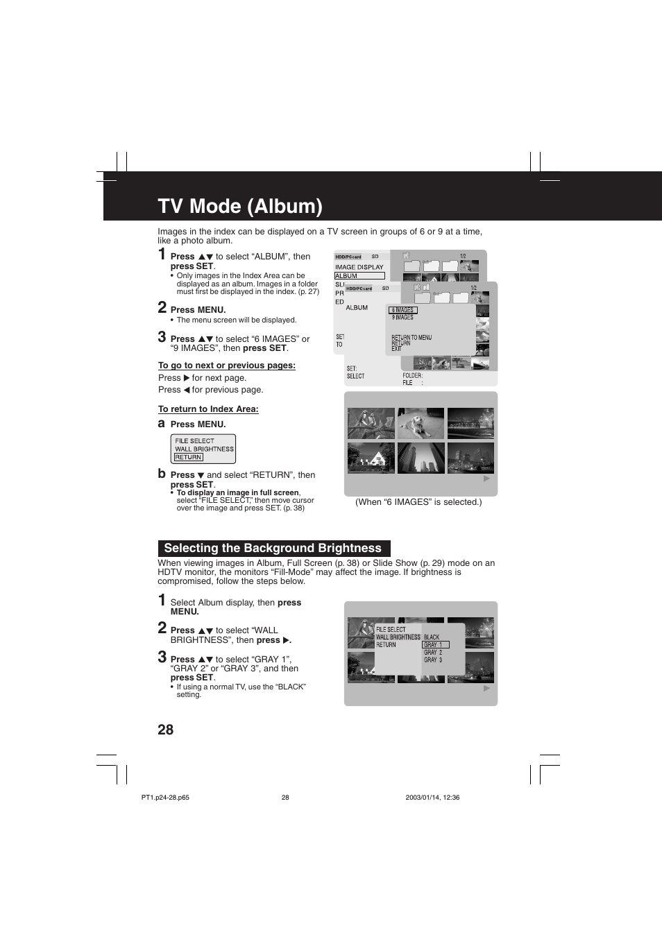 Album, Tv mode (album) | Panasonic SV-PT1PP User Manual | Page 28 / 62