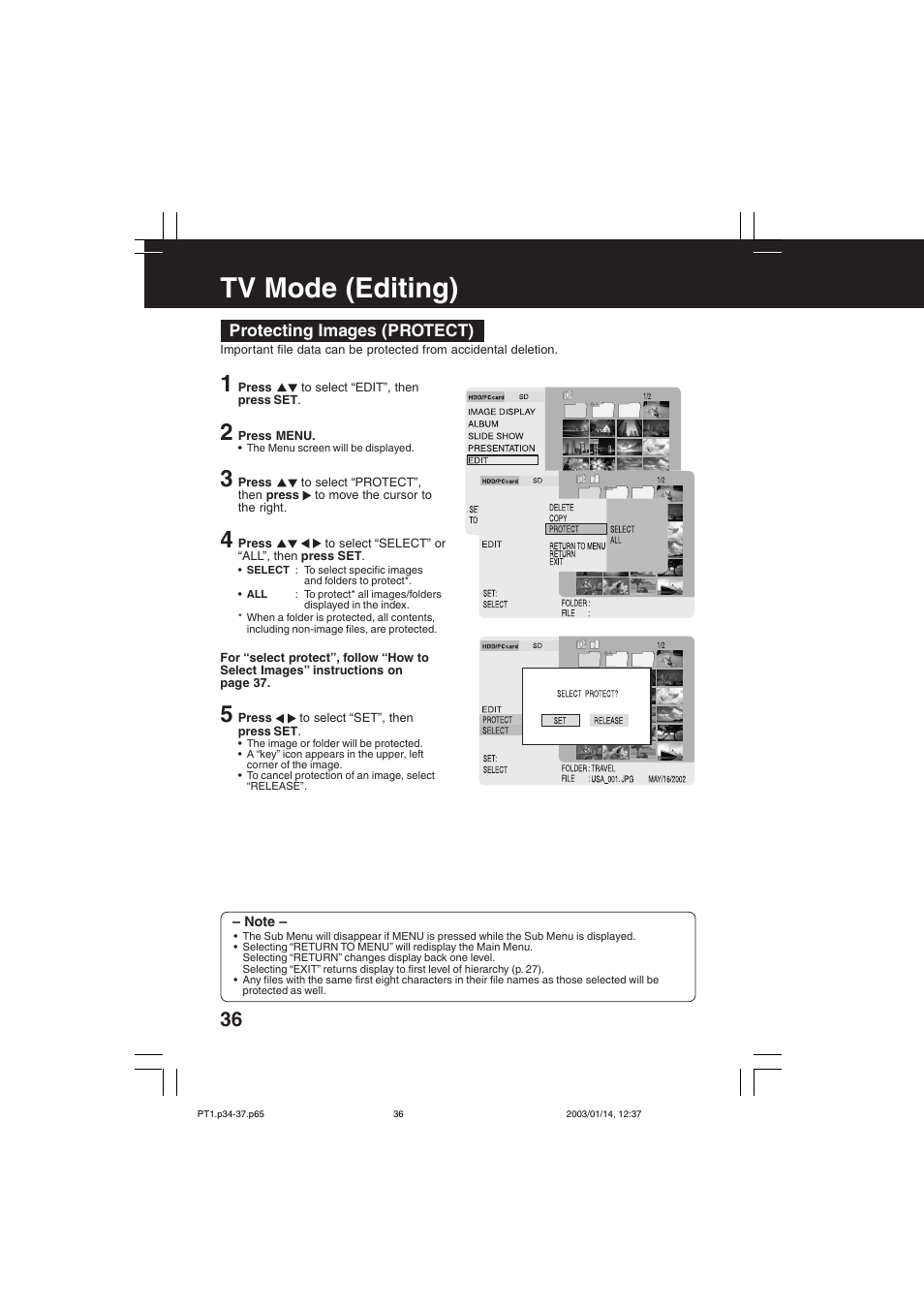 Tv mode (editing) | Panasonic SV-PT1PP User Manual | Page 36 / 62