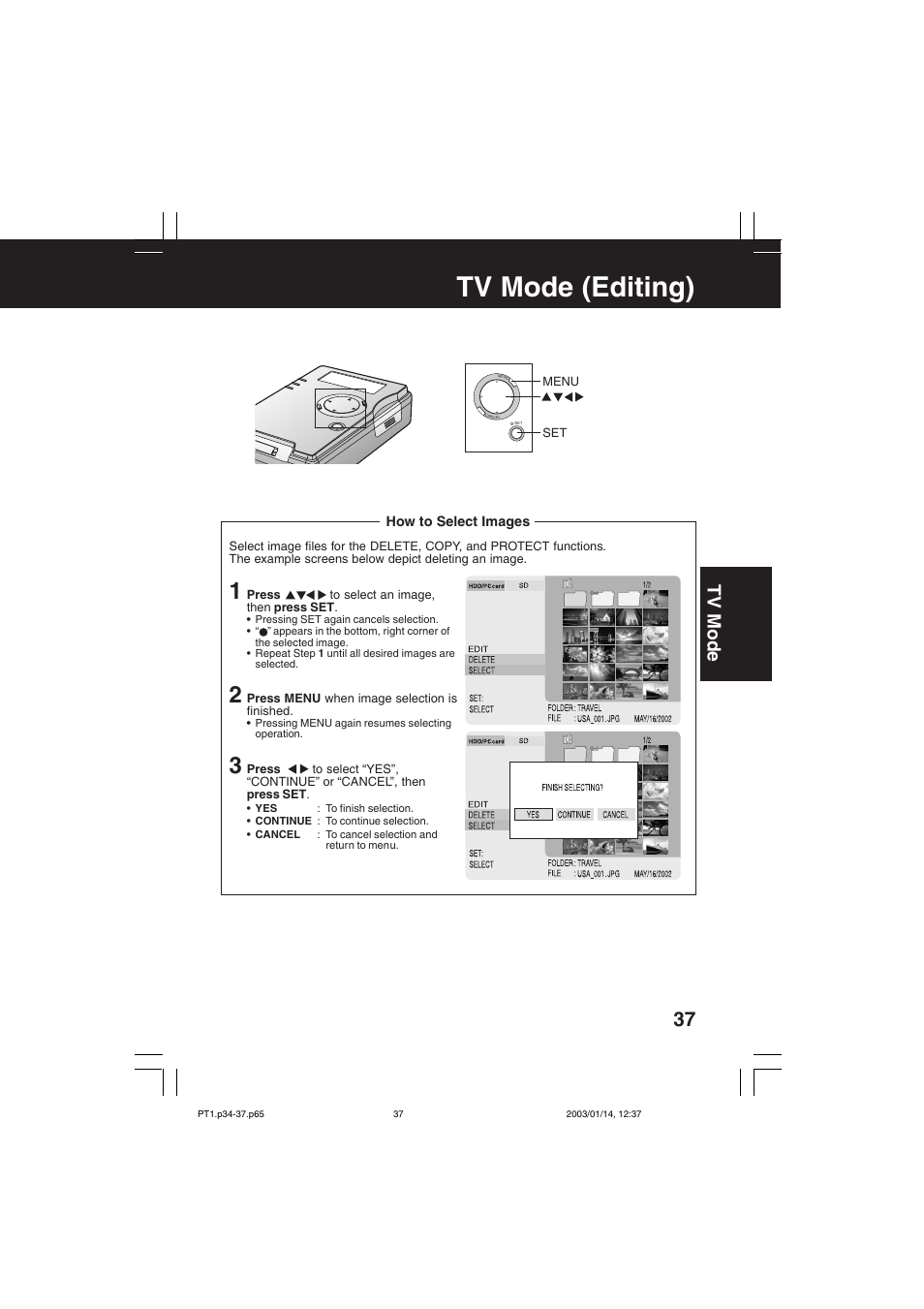 Tv mode (editing), Tv mode | Panasonic SV-PT1PP User Manual | Page 37 / 62