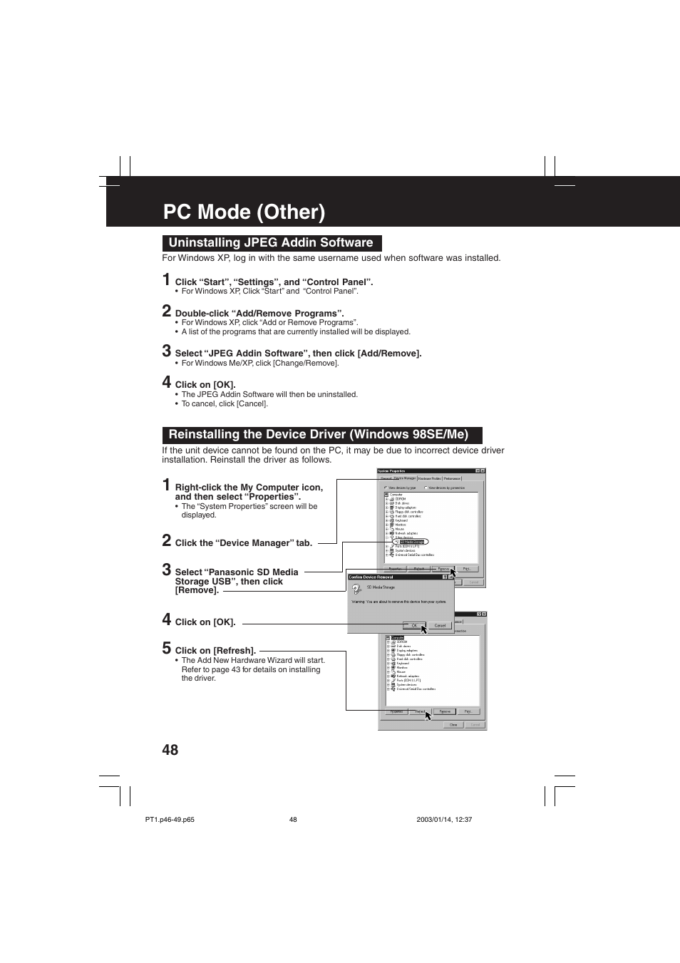 Other, Pc mode (other) | Panasonic SV-PT1PP User Manual | Page 48 / 62