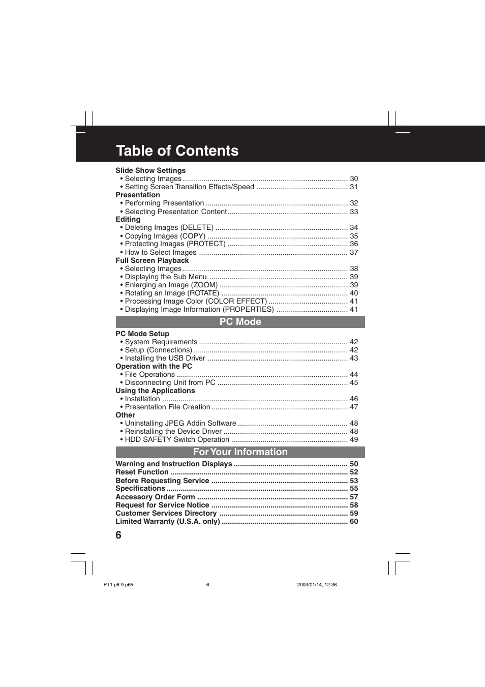 Panasonic SV-PT1PP User Manual | Page 6 / 62