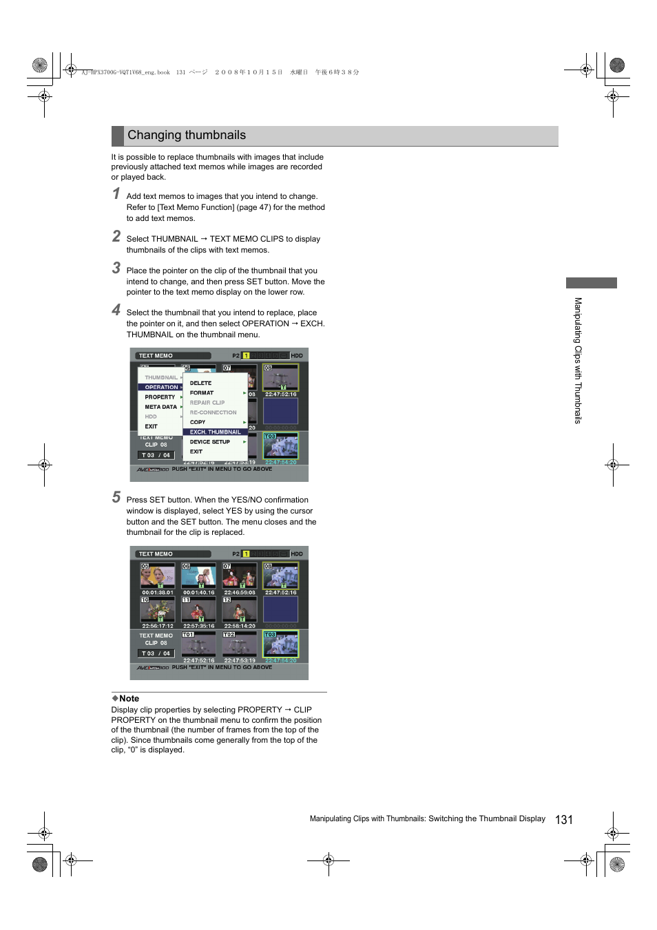 Changing thumbnails | Panasonic AJ-P2C016RG User Manual | Page 131 / 212