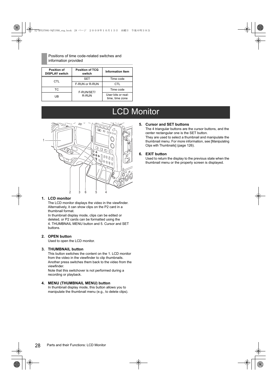 Lcd monitor | Panasonic AJ-P2C016RG User Manual | Page 28 / 212