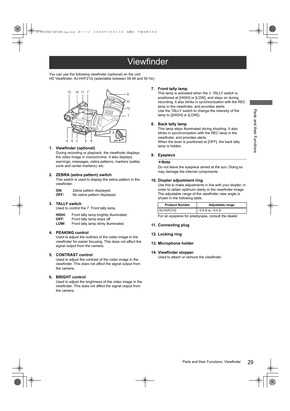 Viewfinder | Panasonic AJ-P2C016RG User Manual | Page 29 / 212