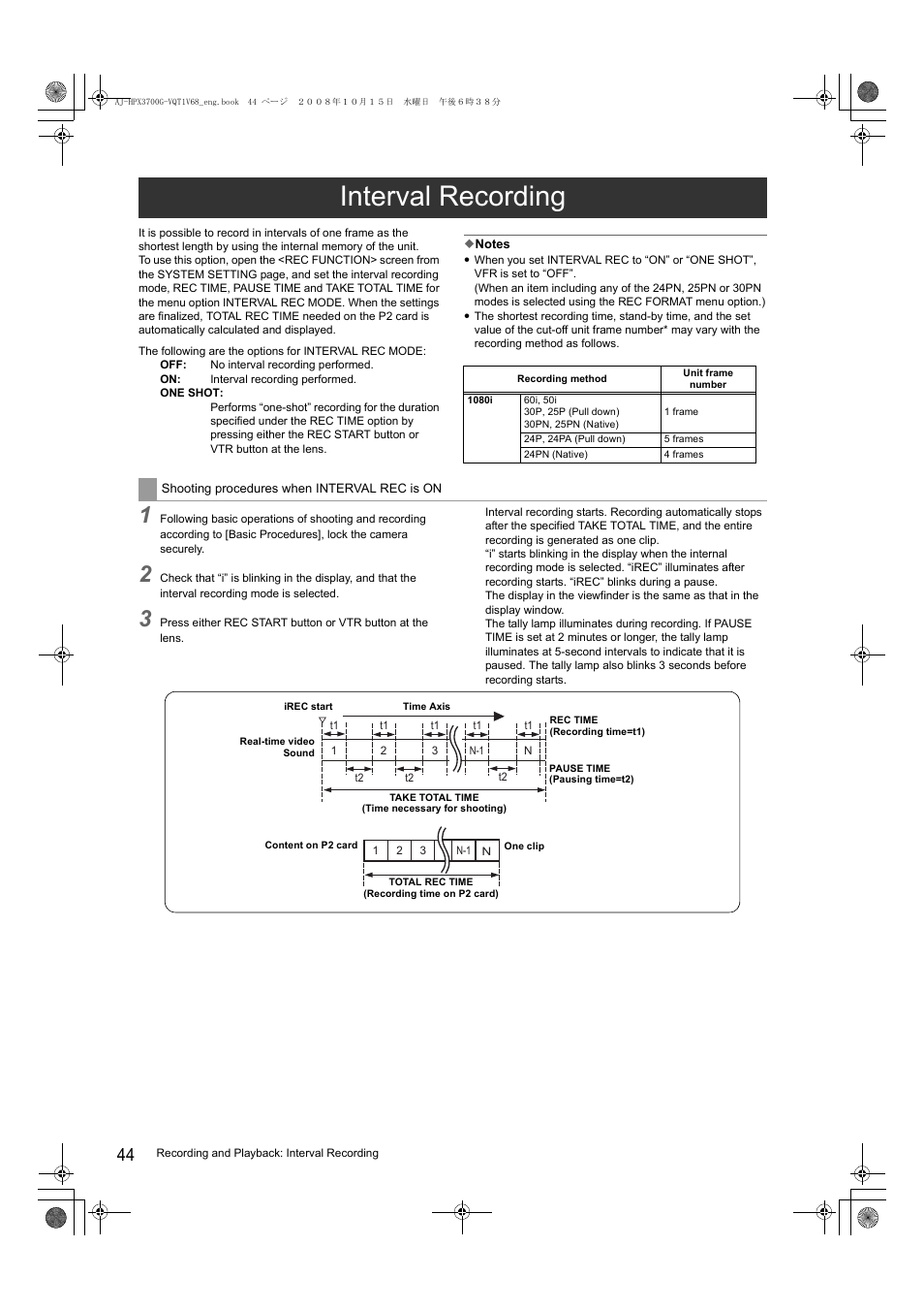 Interval recording | Panasonic AJ-P2C016RG User Manual | Page 44 / 212