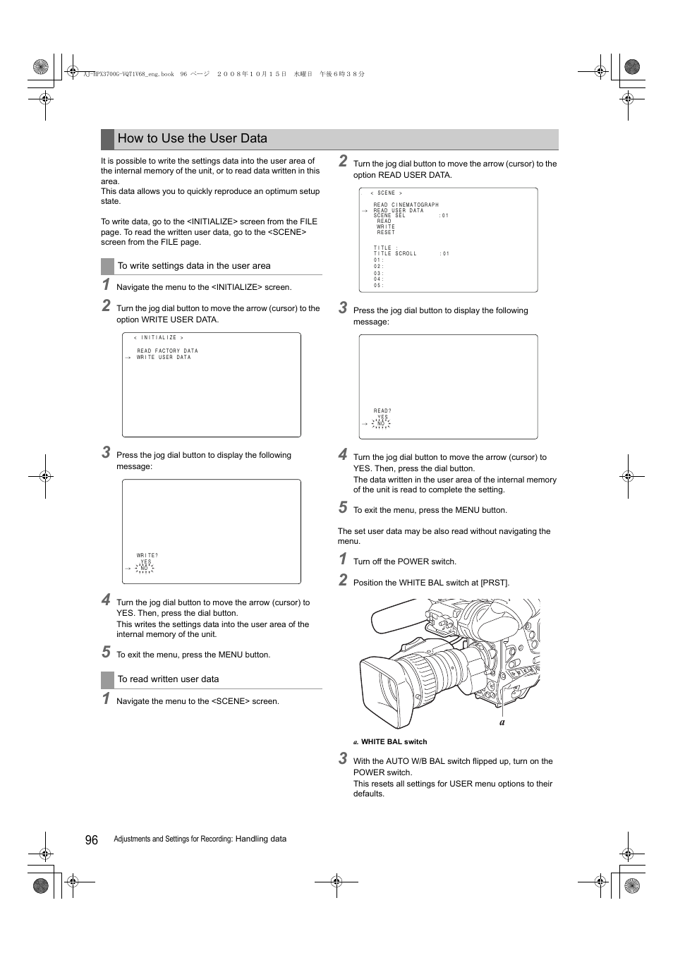How to use the user data | Panasonic AJ-P2C016RG User Manual | Page 96 / 212