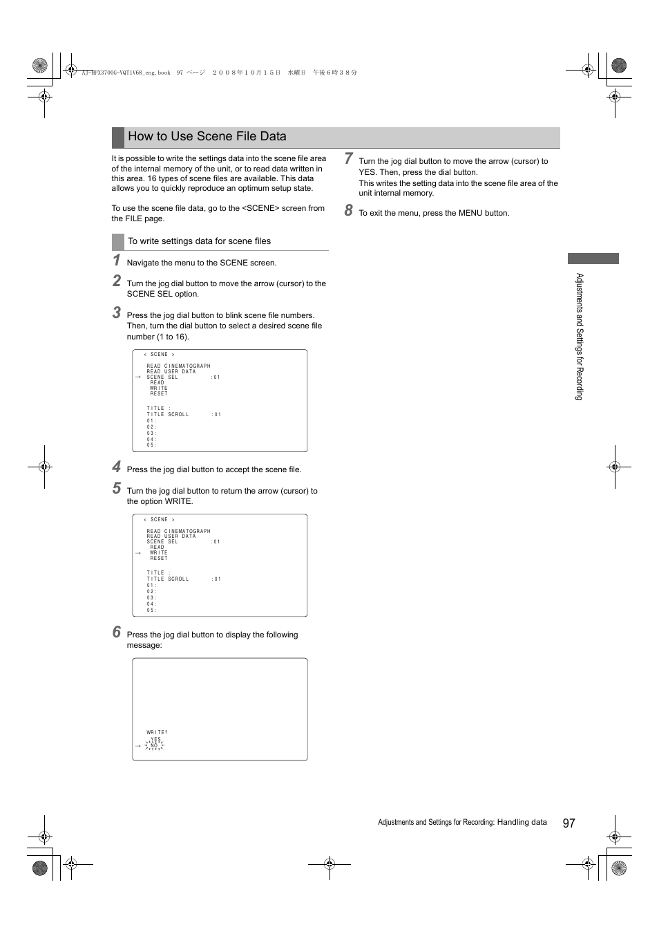 How to use scene file data | Panasonic AJ-P2C016RG User Manual | Page 97 / 212