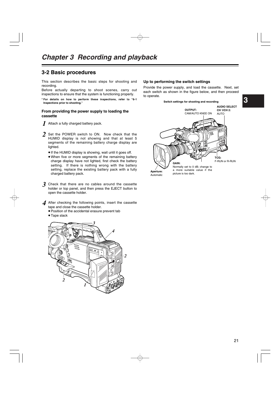 2 basic procedures, Basic procedures, Chapter 3 recording and playback | Panasonic AJ-HDX400E User Manual | Page 21 / 102