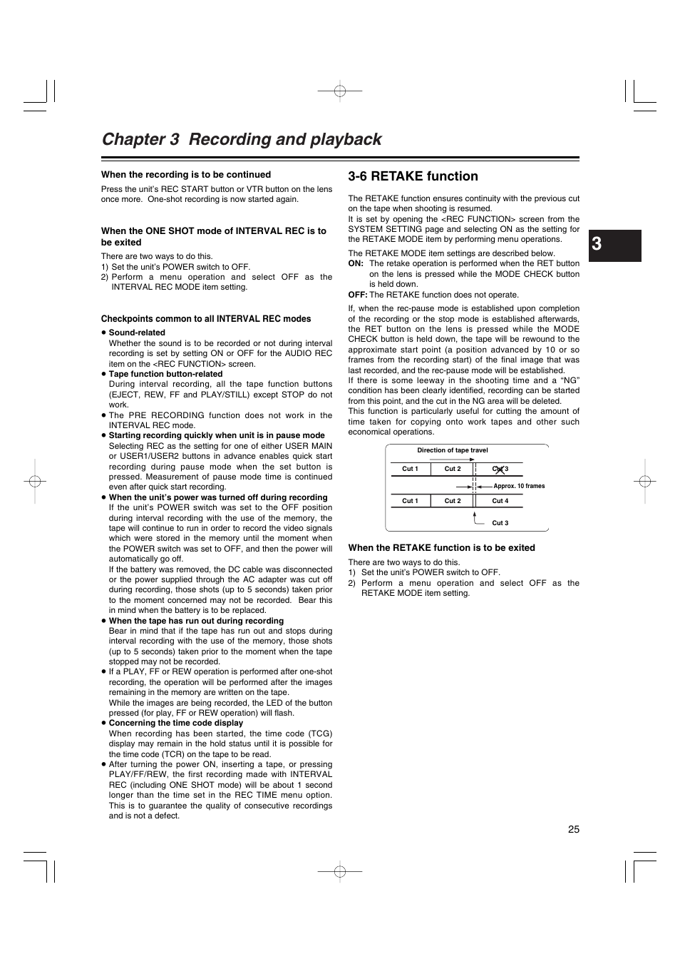 6 retake function, Retake function, Chapter 3 recording and playback | Panasonic AJ-HDX400E User Manual | Page 25 / 102