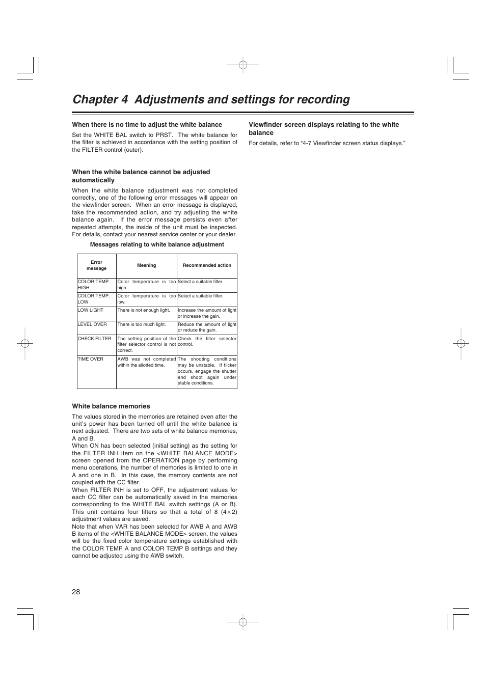 Chapter 4 adjustments and settings for recording | Panasonic AJ-HDX400E User Manual | Page 28 / 102