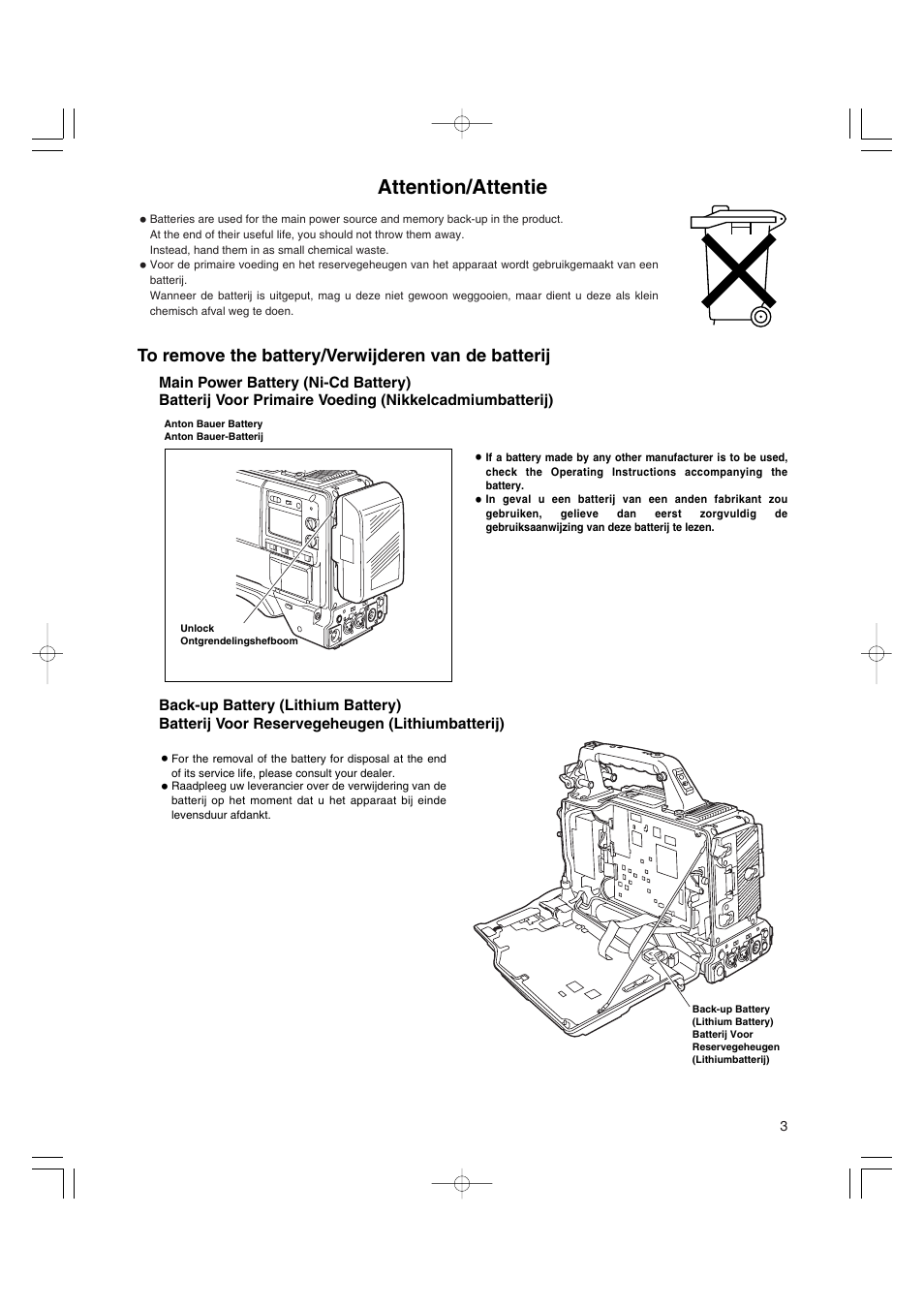 Attention/attentie | Panasonic AJ-HDX400E User Manual | Page 3 / 102