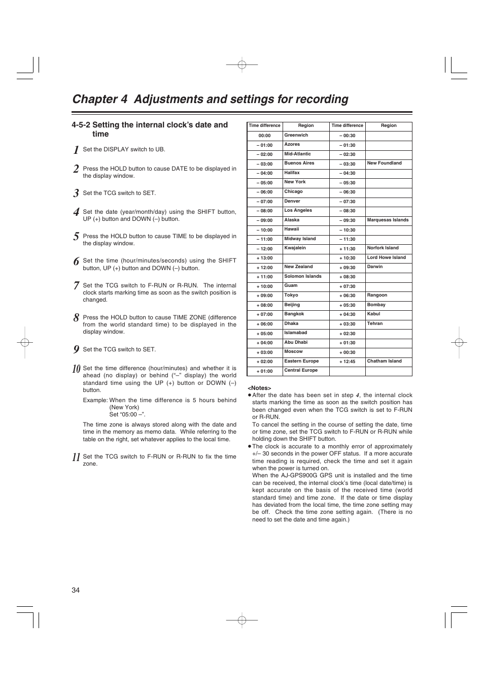 5-2 setting the internal clock’s date and time, Setting the internal clock’s date and time, Chapter 4 adjustments and settings for recording | Panasonic AJ-HDX400E User Manual | Page 34 / 102