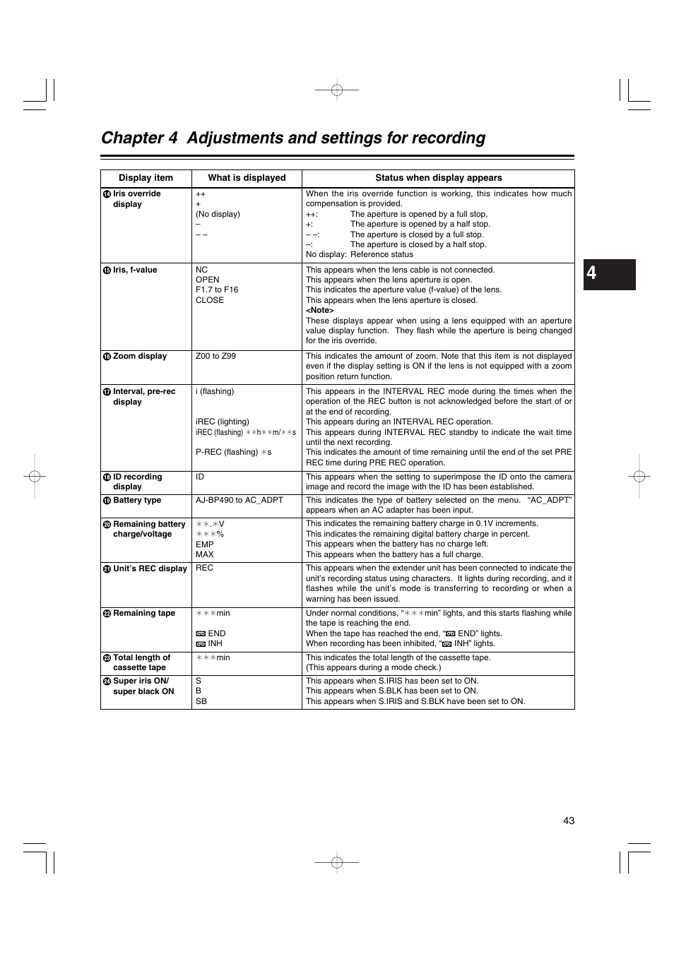 Chapter 4 adjustments and settings for recording | Panasonic AJ-HDX400E User Manual | Page 43 / 102