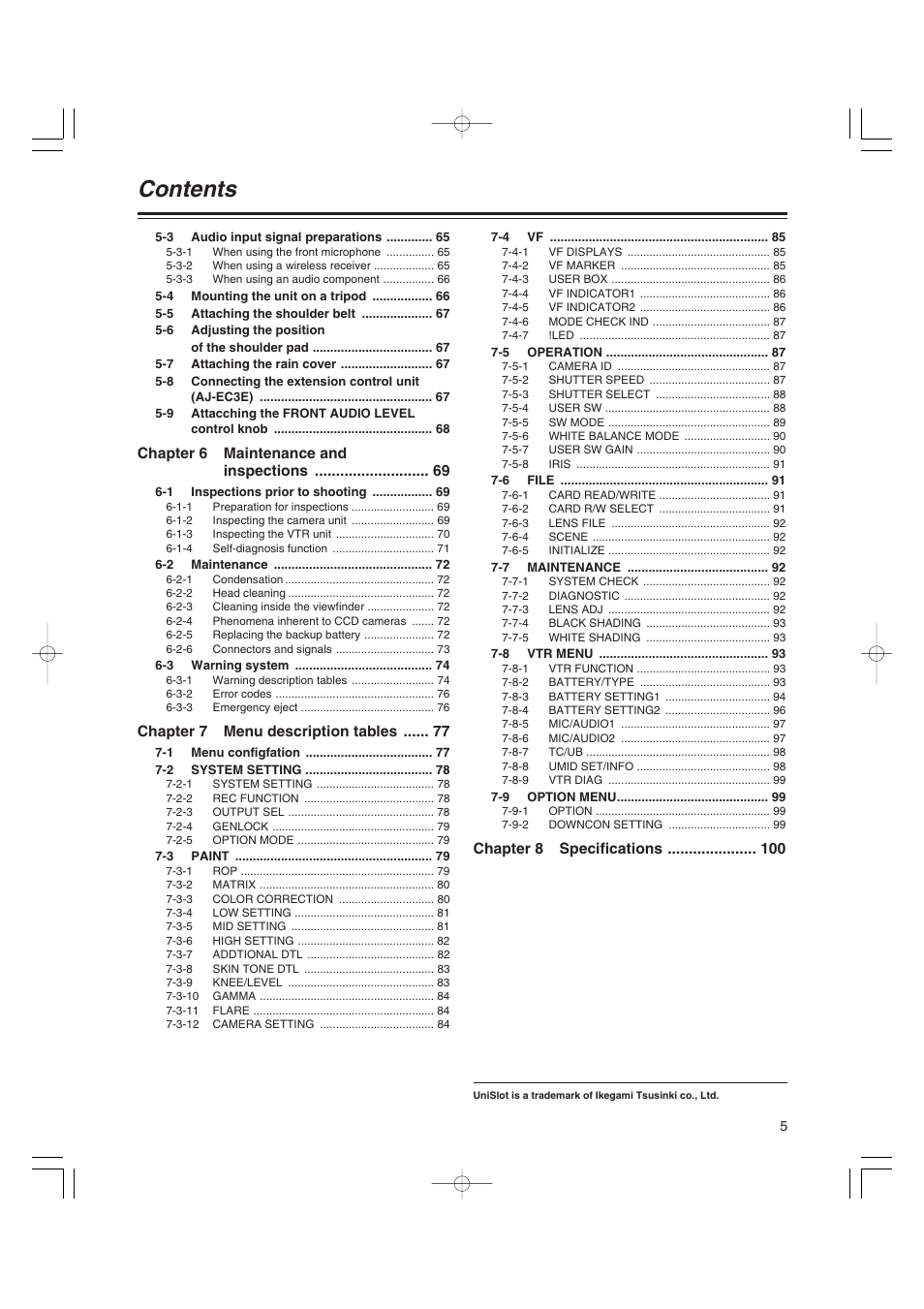 Panasonic AJ-HDX400E User Manual | Page 5 / 102