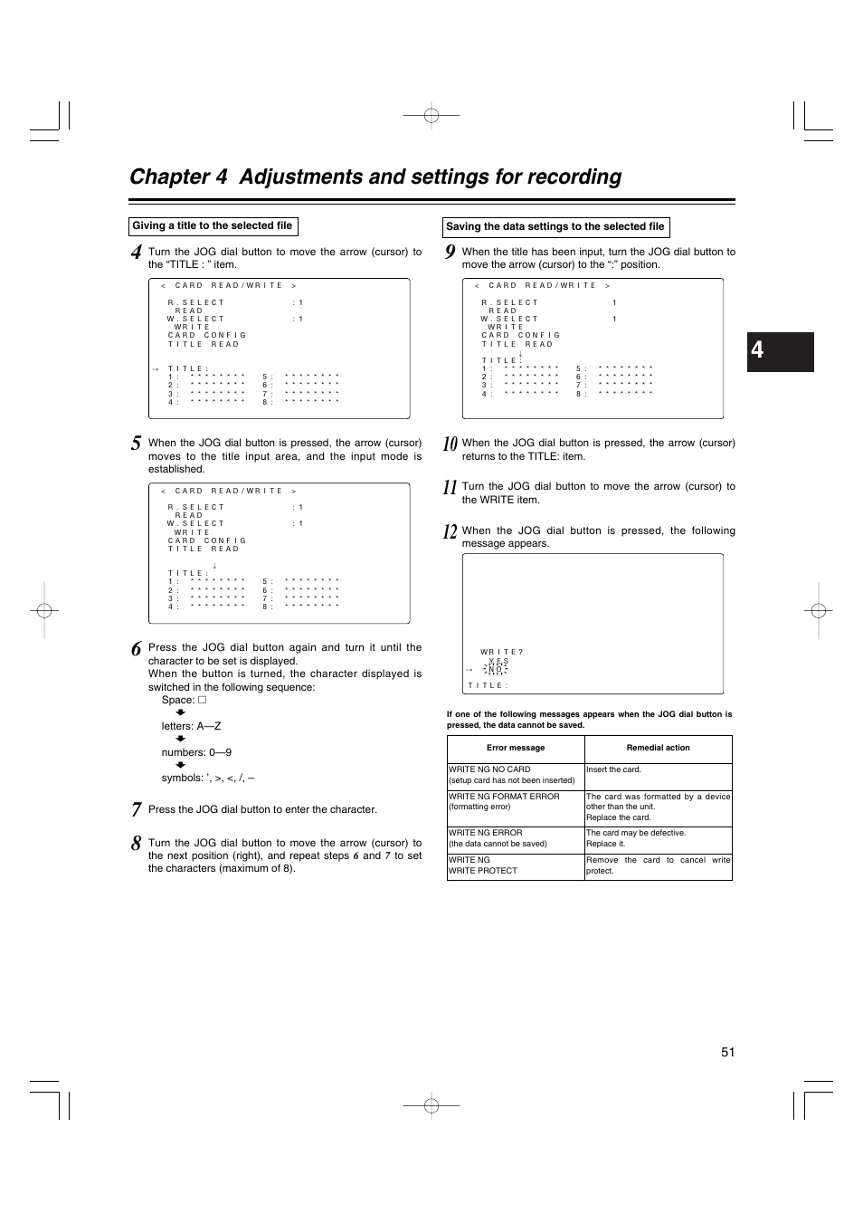 Chapter 4 adjustments and settings for recording | Panasonic AJ-HDX400E User Manual | Page 51 / 102