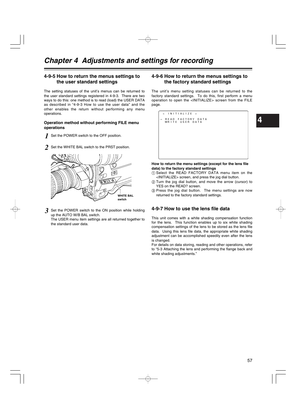 How to use the lens file data, Chapter 4 adjustments and settings for recording | Panasonic AJ-HDX400E User Manual | Page 57 / 102