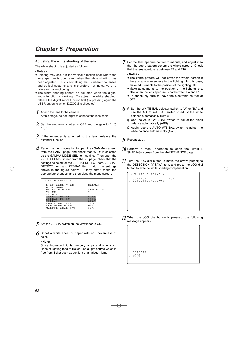 Chapter 5 preparation | Panasonic AJ-HDX400E User Manual | Page 62 / 102