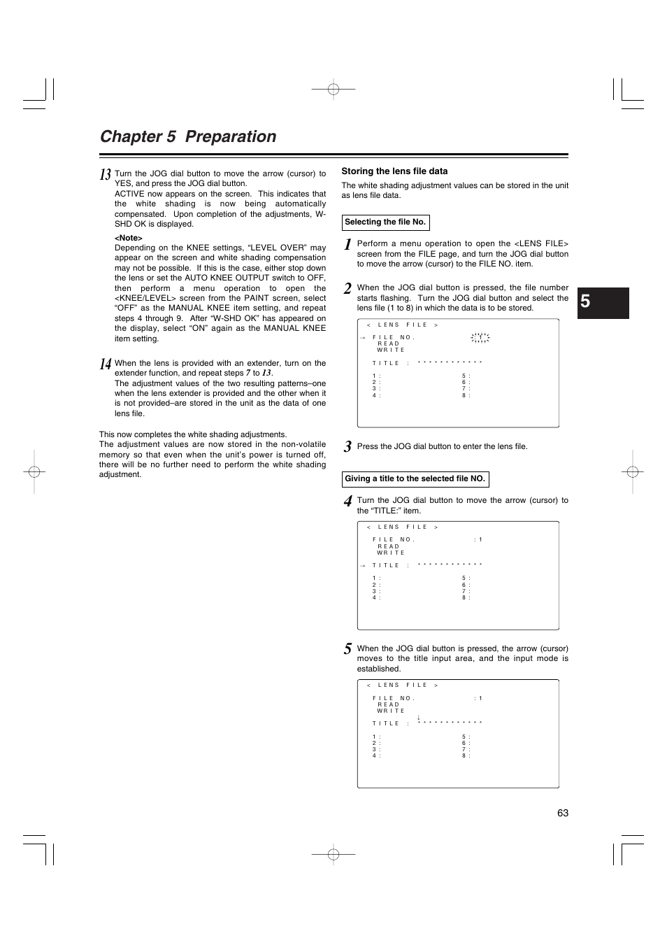 Chapter 5 preparation | Panasonic AJ-HDX400E User Manual | Page 63 / 102