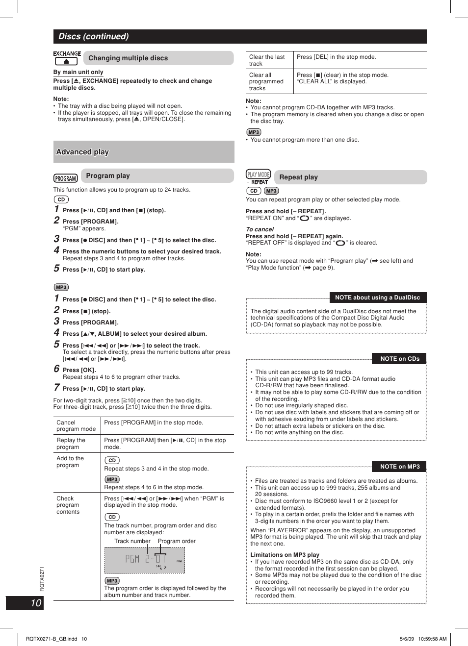 Discs (continued) | Panasonic SC SB-AK780 User Manual | Page 10 / 20