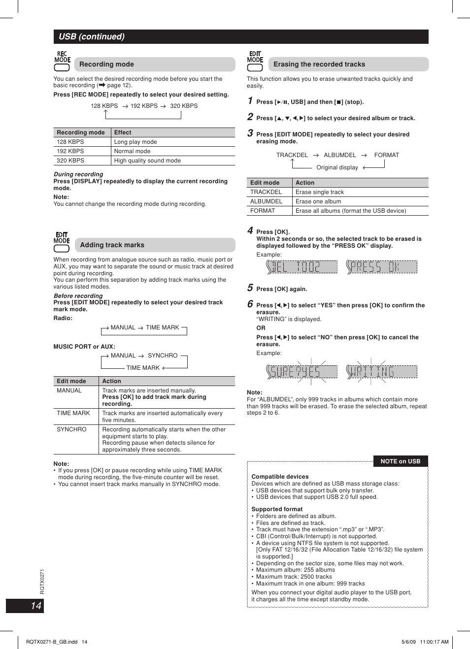 Usb (continued) | Panasonic SC SB-AK780 User Manual | Page 14 / 20