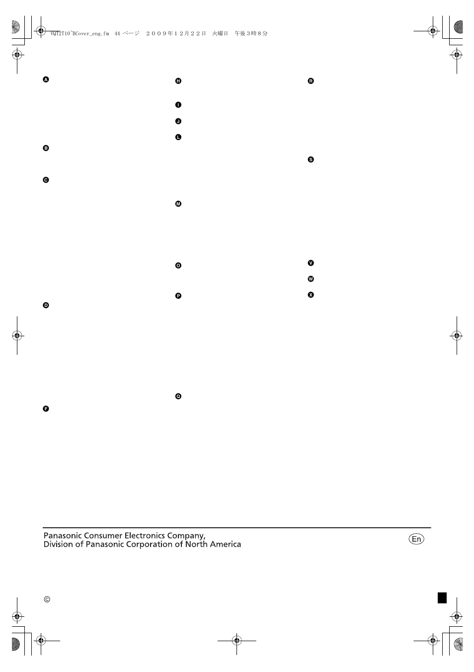 Index | Panasonic VQT2T10 User Manual | Page 44 / 44