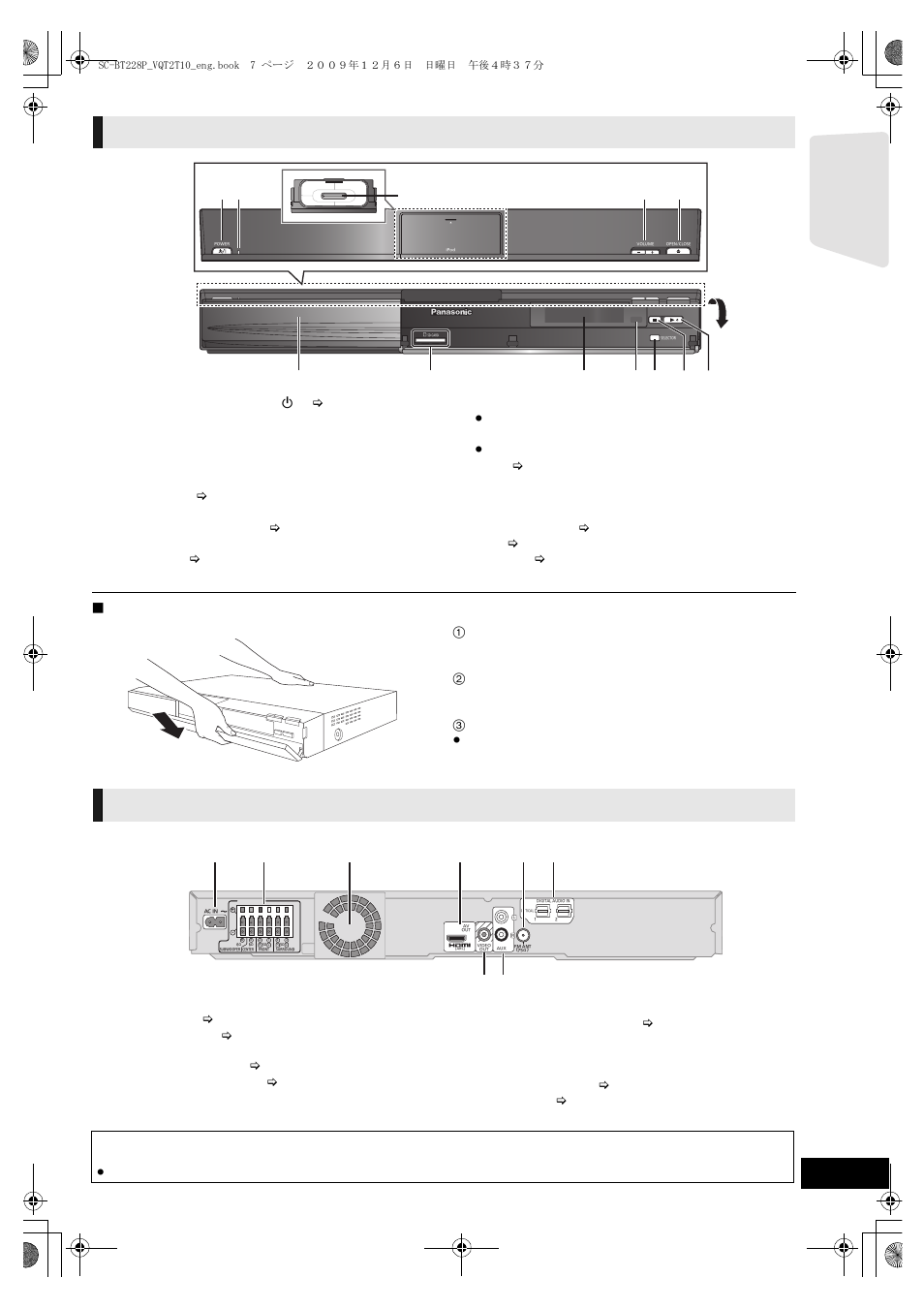 Main unit (front), Main unit (rear), If the front cover comes off | Getting s tar te d | Panasonic VQT2T10 User Manual | Page 7 / 44