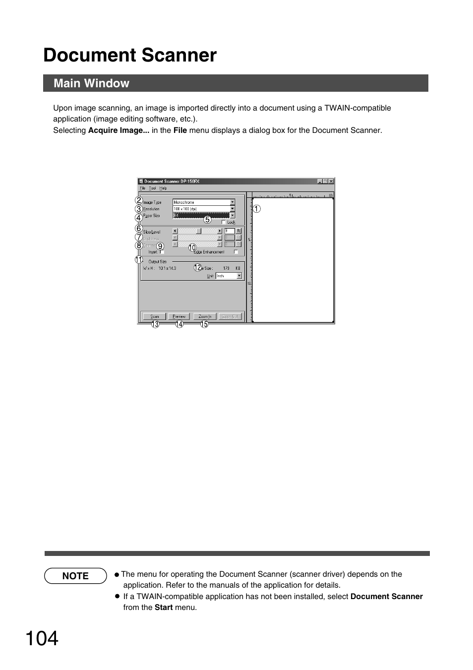 Document scanner, Main window | Panasonic 150P User Manual | Page 104 / 153