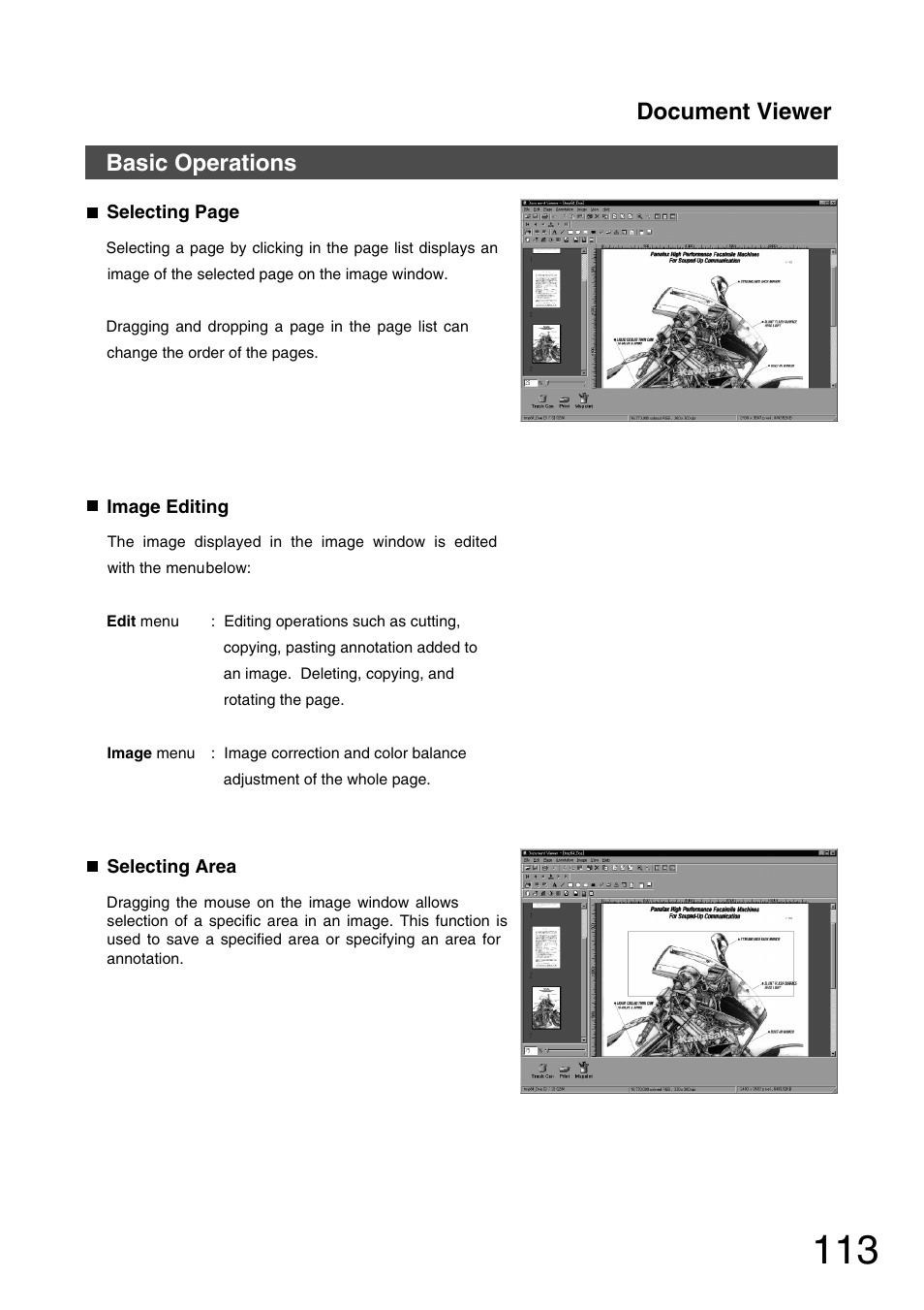 Basic operations, Document viewer | Panasonic 150P User Manual | Page 113 / 153