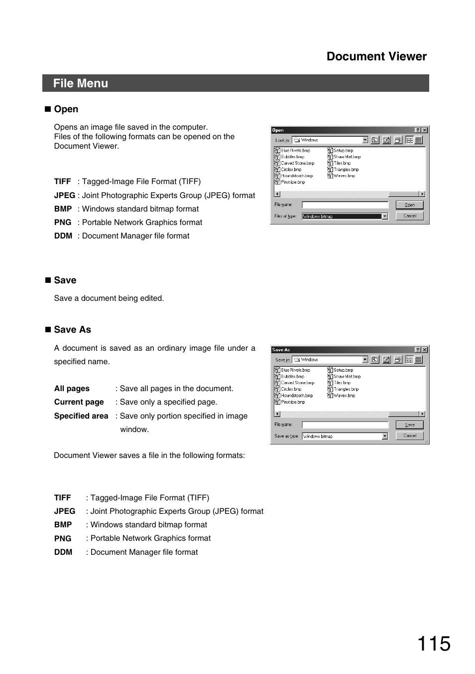 File menu, Document viewer | Panasonic 150P User Manual | Page 115 / 153