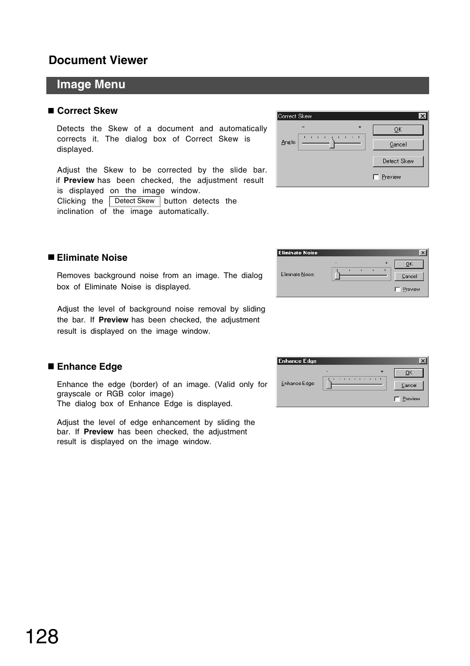 Image menu, Document viewer | Panasonic 150P User Manual | Page 128 / 153