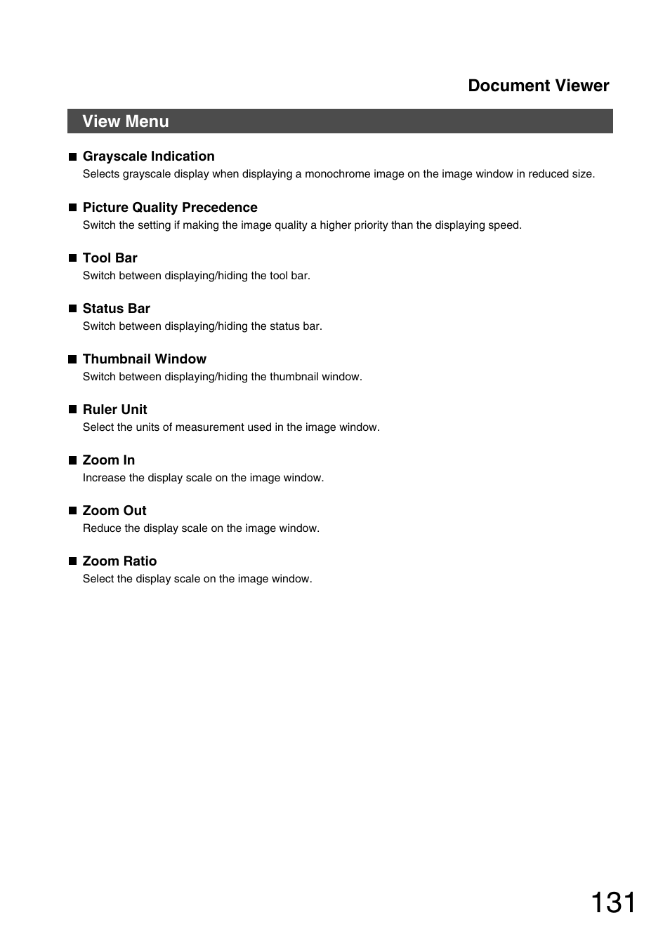 View menu, Document viewer | Panasonic 150P User Manual | Page 131 / 153