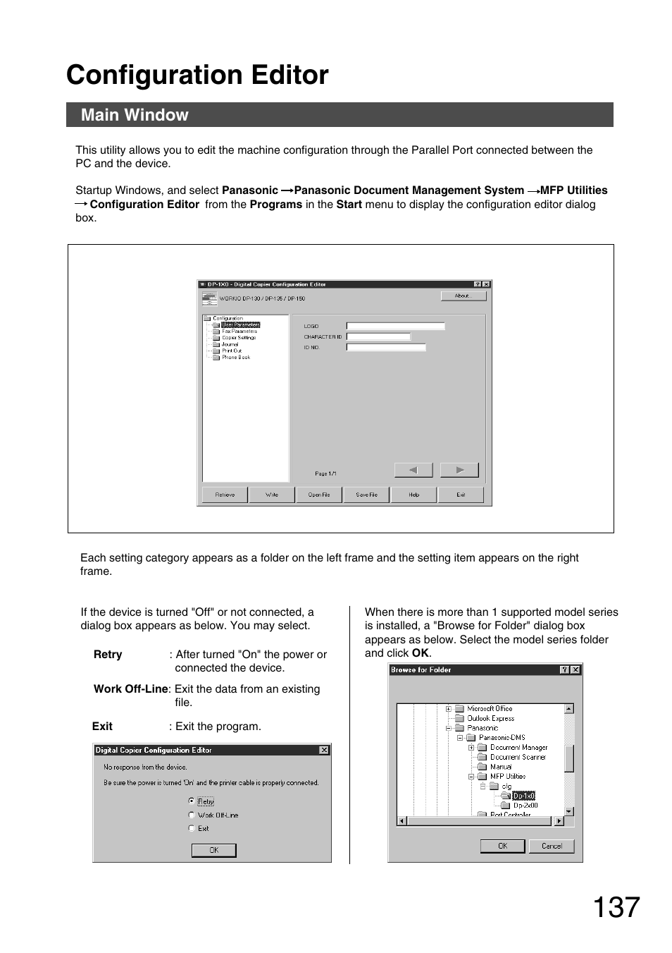 Configuration editor, Main window | Panasonic 150P User Manual | Page 137 / 153