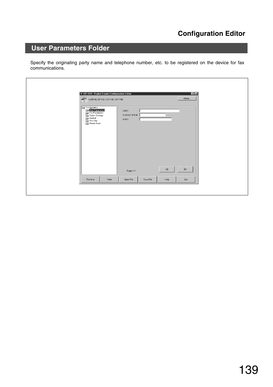 User parameters folder | Panasonic 150P User Manual | Page 139 / 153