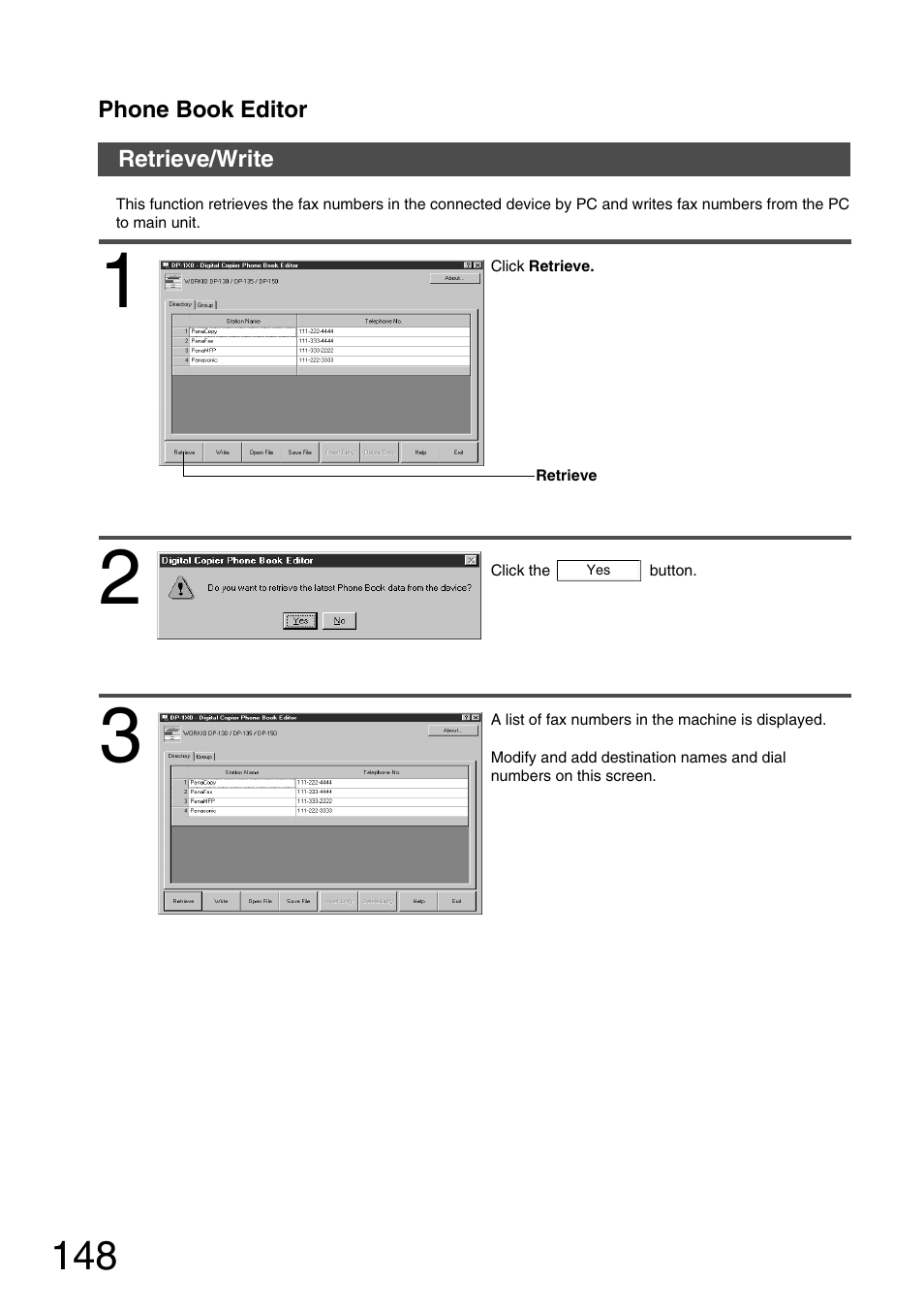 Retrieve/write | Panasonic 150P User Manual | Page 148 / 153