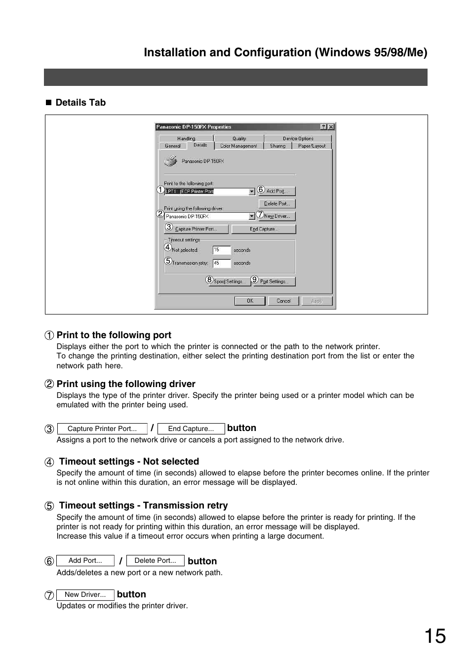 Installation and configuration (windows 95/98/me) | Panasonic 150P User Manual | Page 15 / 153