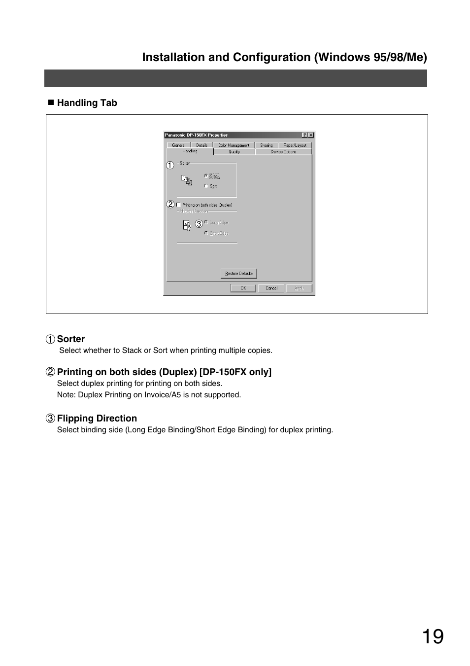 Installation and configuration (windows 95/98/me) | Panasonic 150P User Manual | Page 19 / 153