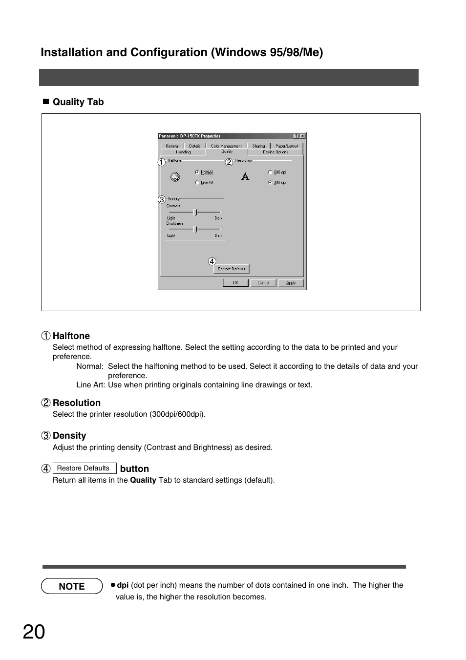 Installation and configuration (windows 95/98/me) | Panasonic 150P User Manual | Page 20 / 153