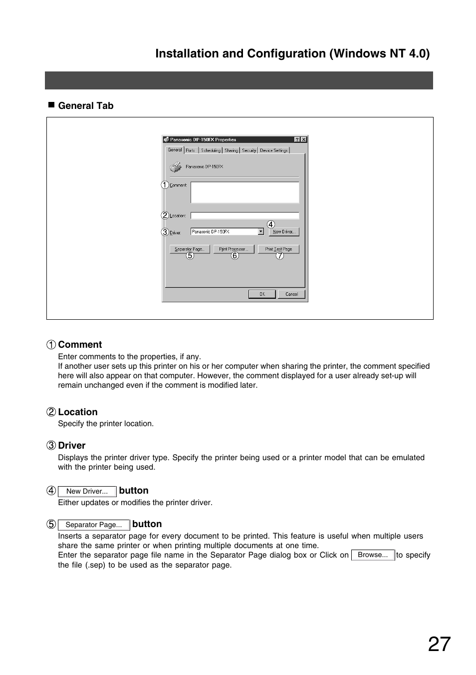 Installation and configuration (windows nt 4.0) | Panasonic 150P User Manual | Page 27 / 153