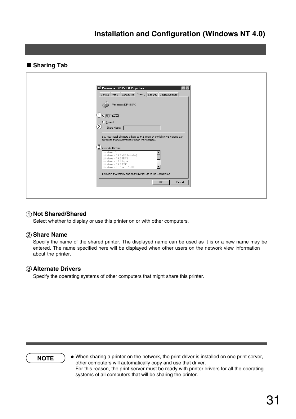 Installation and configuration (windows nt 4.0) | Panasonic 150P User Manual | Page 31 / 153