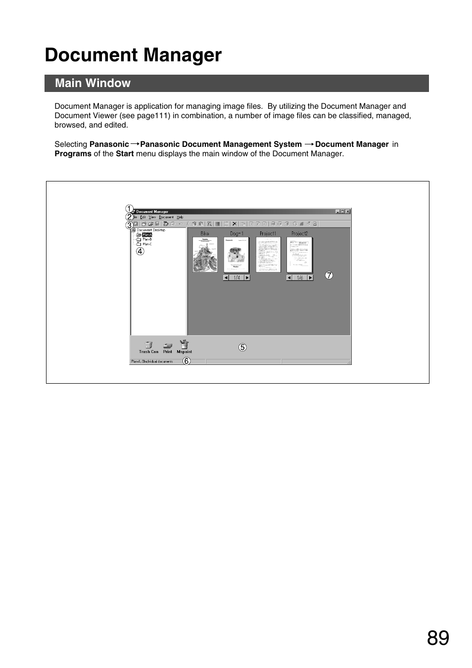 Document manager, Main window | Panasonic 150P User Manual | Page 89 / 153