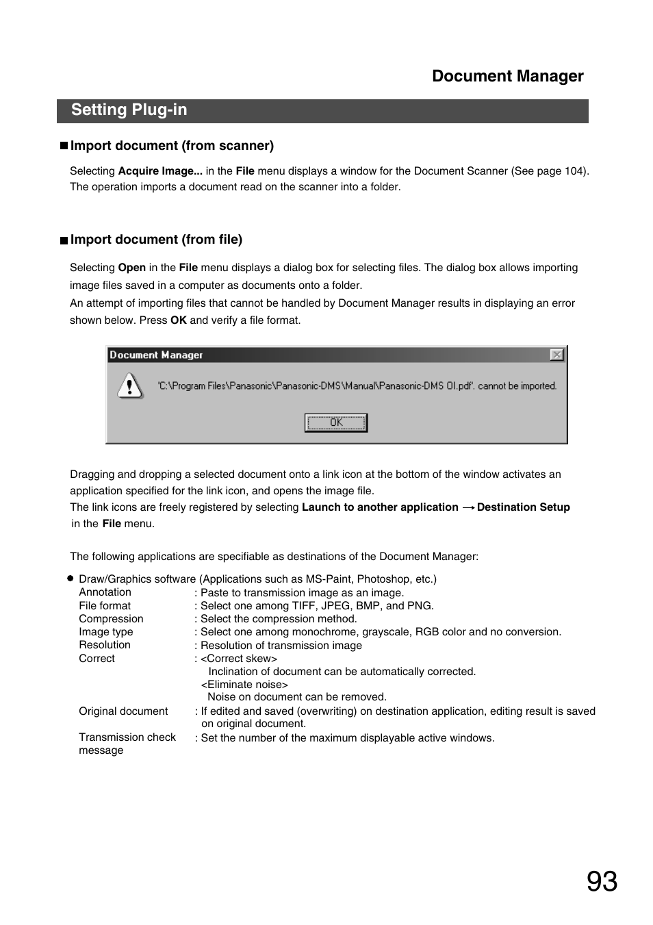 Setting plug-in, Document manager | Panasonic 150P User Manual | Page 93 / 153