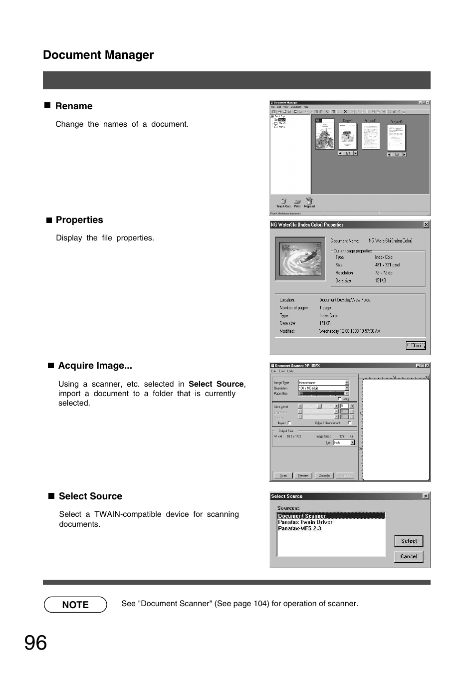 Document manager | Panasonic 150P User Manual | Page 96 / 153
